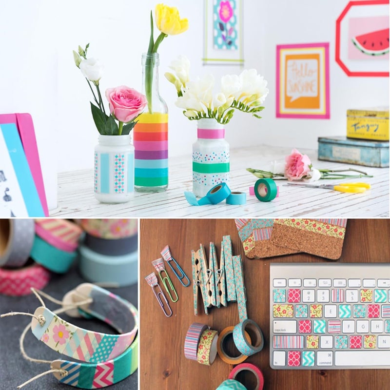 BLEDS 50 Rolls Washi Tape Set, Colored Decorative Washi Tapes Kit 15mm & 10mm Wide with 2 Adhesive Rollers, Masking Tapes for Decorative Craft Wrapping Planner Notebook Journaling Bullet - Image 5
